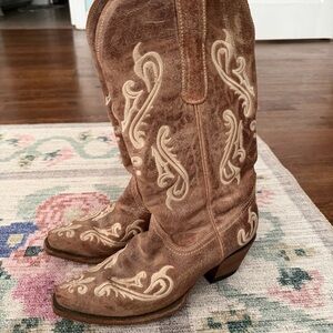 Corral Tan Leather Embroidered Fleur De Lis Cowboy Boots